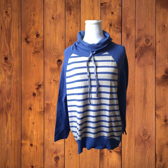 ST. JOHN'S BAY WOMEN'S MEDIUM LONG SLEEVE COWL NECK SWEATER PULLOVER STRIPED - Picture 1 of 5